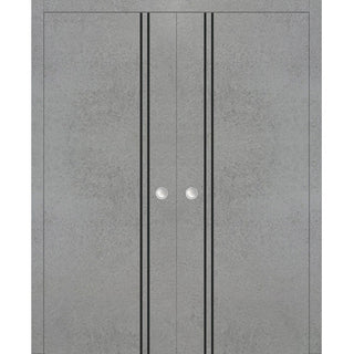 French Double Pocket Doors 36x84 | Planum 0016 Concrete with  | Kit Trims Rail