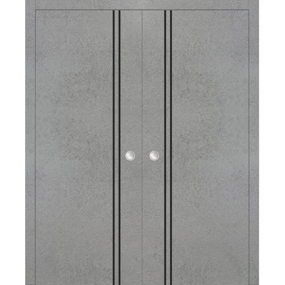 French Double Pocket Doors 36x84 | Planum 0016 Concrete with  | Kit Trims Rail