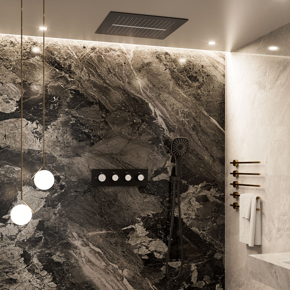 Multifunctional concealed large overhead spray luxury shower system, Matte Black