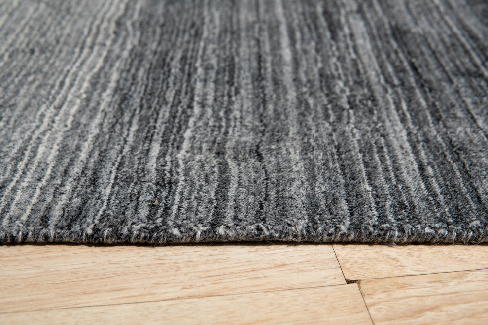 EORC Charcoal Handloomed Wool Rainbow Loom Rug, 5'x8'