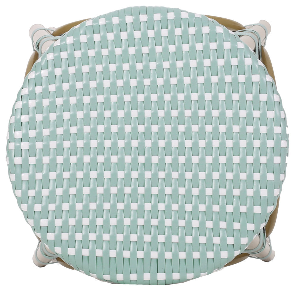 Dohney Outdoor French Aluminum 29.5" Barstools, Set of 2, Light Teal/White/Bamboo Finish