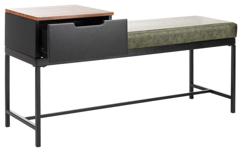 Safavieh Maruka Bench With Storage, Gray Wash/Dark Green