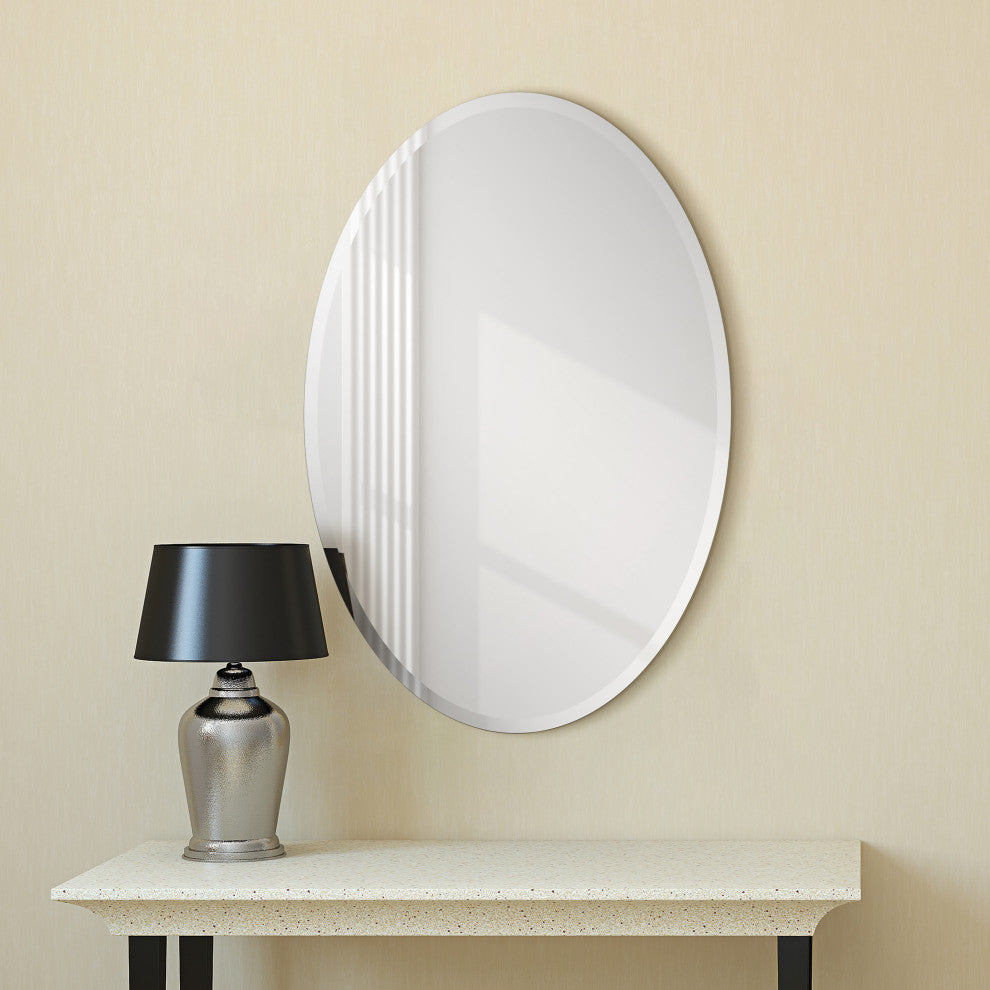 Frameless Beveled Oval Wall Mirror, 1" Beveled Edge, 36"x24"