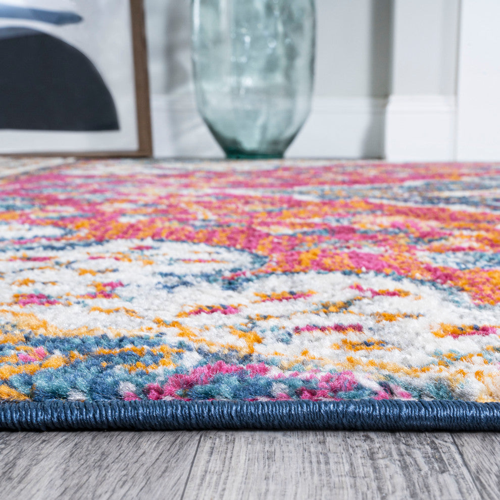 Bohemian FLAIR Boho Vintage Medallion Area Rug, Fuchsia/Ivory, 2 X 8