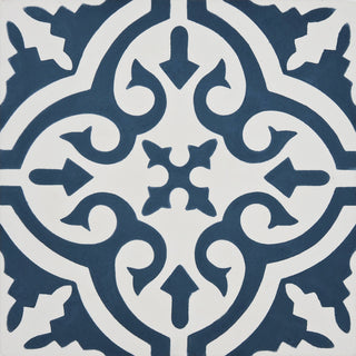 Ahfir Handmade Cement Tile, Navy Blue/White, Sample