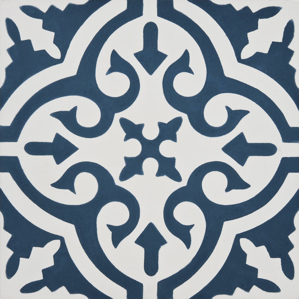 Ahfir Handmade Cement Tile, Navy Blue/White, Sample
