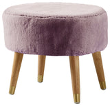 Solid Heavy Faux Fur Oval Ottoman, Wood Rose