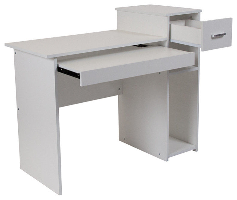 Highland Park White Computer Desk With Shelves and Drawer