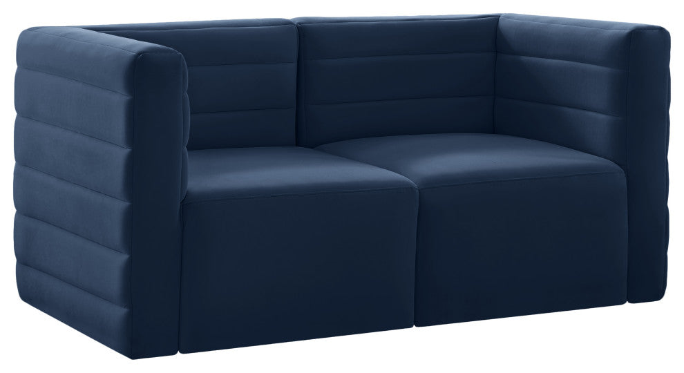 Quincy Velvet Upholstered 2-Piece Modular Sofa, Navy