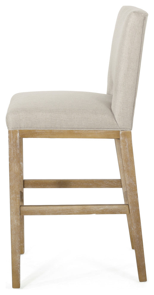 Kiara Contemporary Upholstered 31" Barstools, Set of 2, Wheat/Weathered Natural