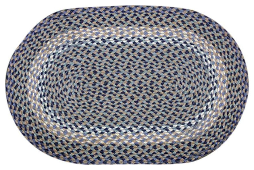 Blue/Natural Oval Braided Rug, 20"x30"