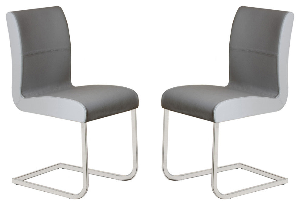 Stella Set of 2 Dining Chair, Top Grain Leather, Gray