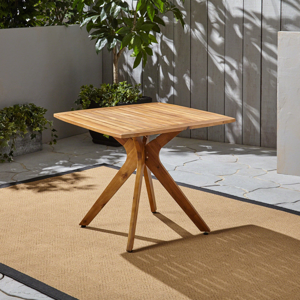 GDF Studio Stanford Outdoor Square Acacia Wood Dining Table With X Base, Teak Fi