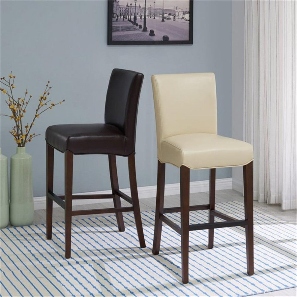 Pemberly Row Modern 30.5" Bonded Leather Bar Stool in Brown Finish