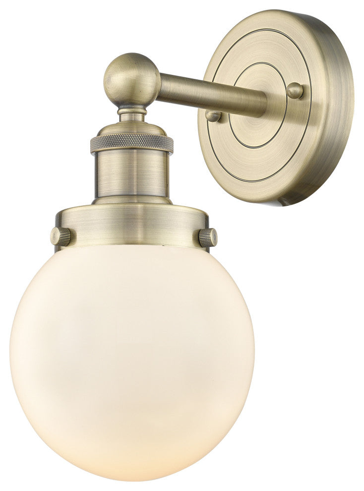 Small Beacon 1-Light 7" Sconce, Antique Brass Finish, Matte White Shade