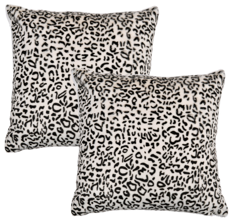 Cow Printed Faux Fur Pillow Shell 2 Piece Set, Snow Leopard