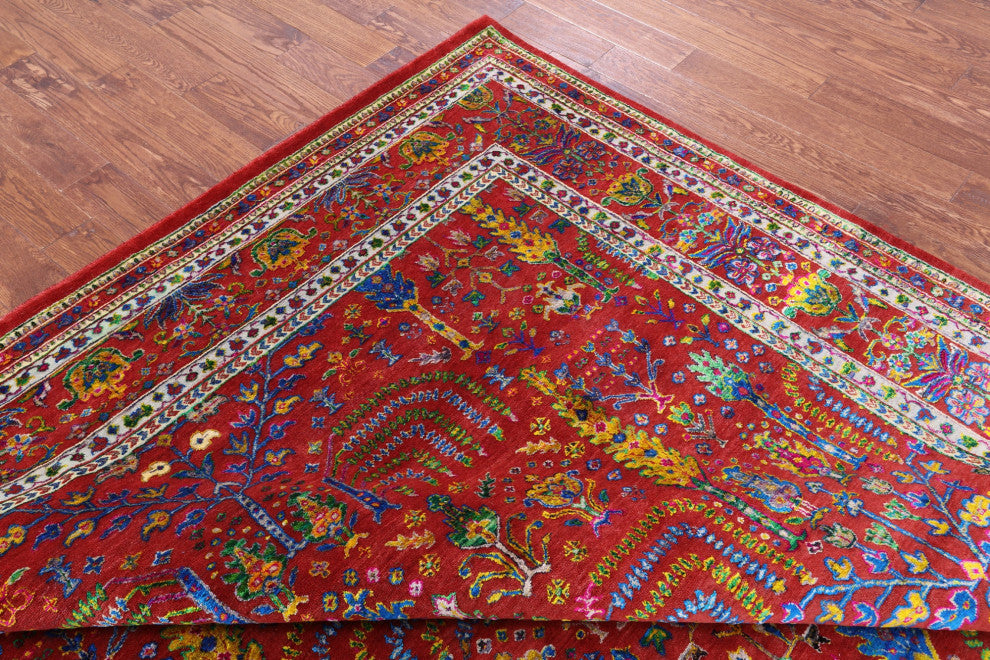 9' Square Persian Ziegler Handmade Wool & Silk Rug - Q13721