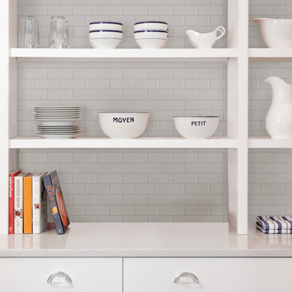Metro Brushed Silver Peel & Stick Backsplash Tiles, Panel