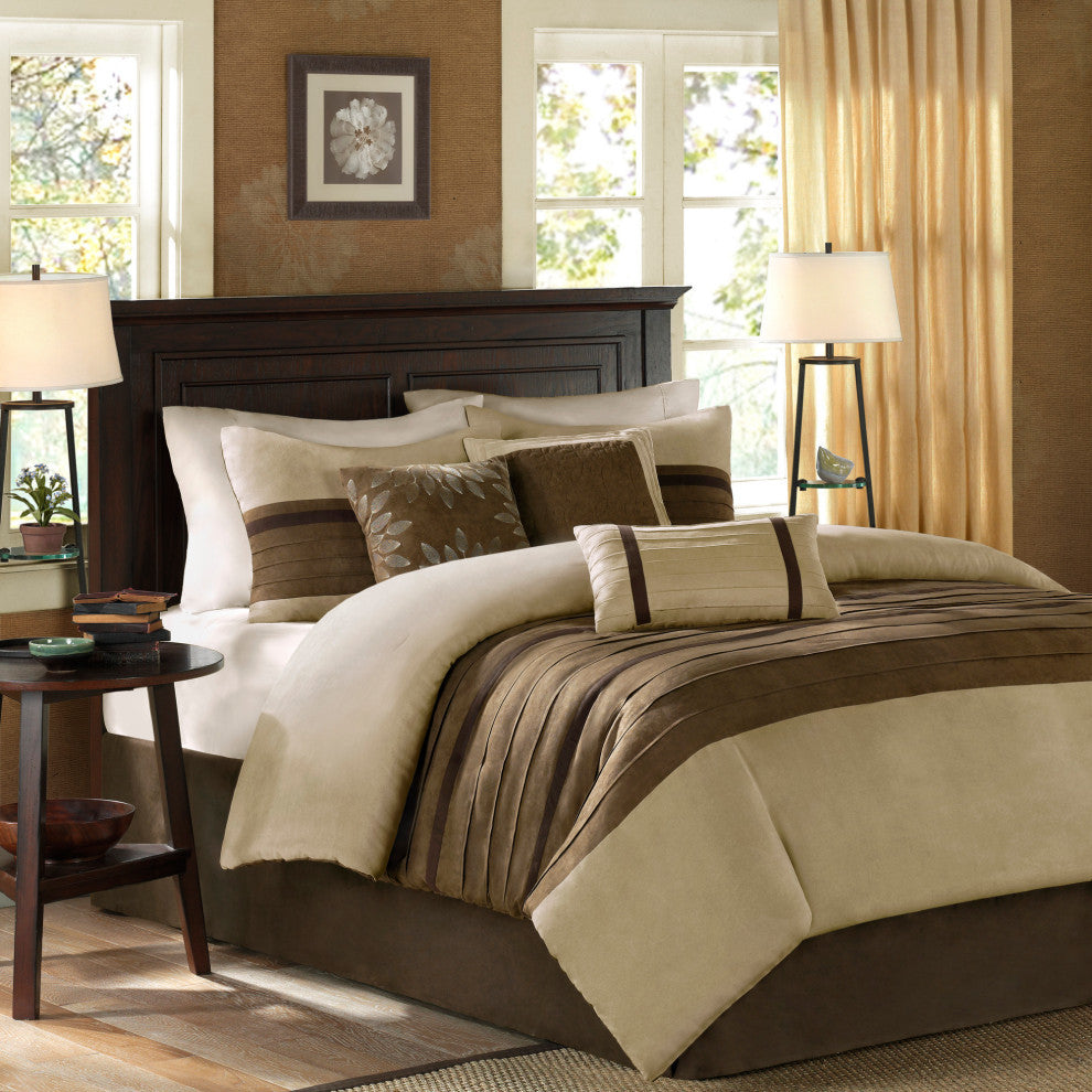 Madison Park Palmer Vera Microsuede 7-Piece Comforter Set, Natural Brown