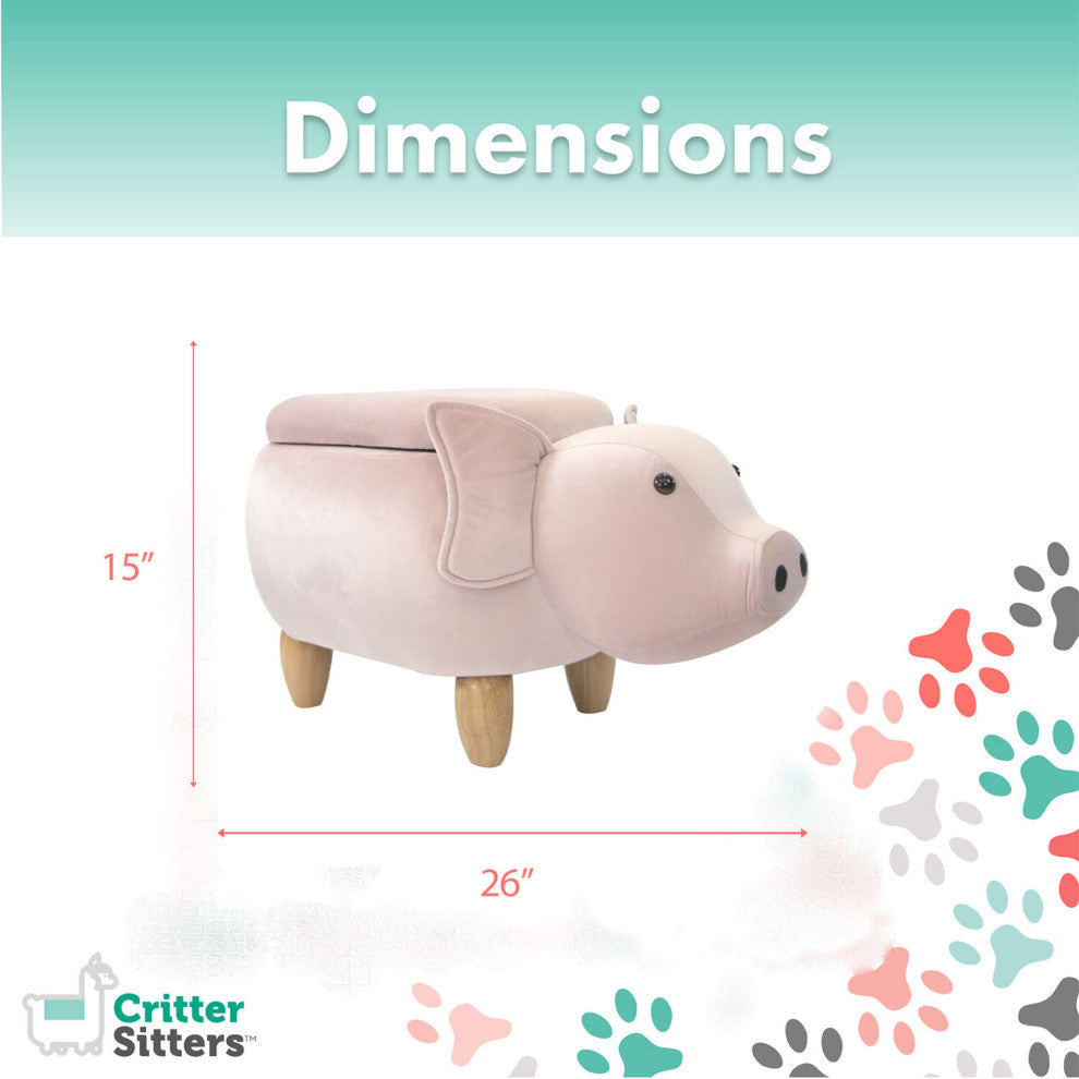 15" Seat Height Pig Animal Shape Storage Ottoman, Pink