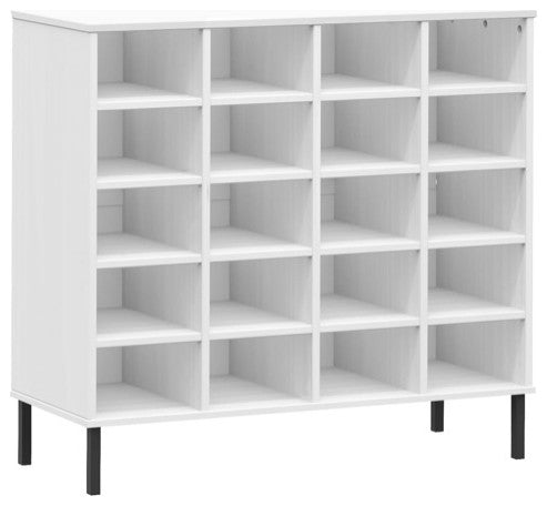 vidaXL Shoe Cabinet Shoe Cubby Shoe Rack with Metal Legs White Solid Pine Wood
