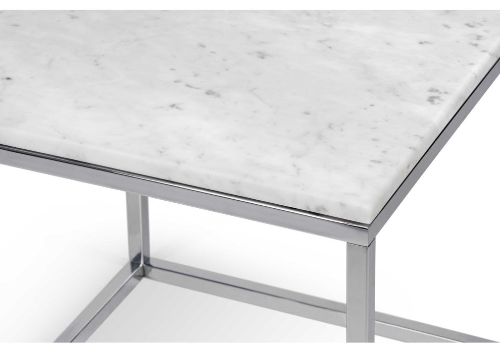 Modern Square Marble & Metal Side Table, Black Marble/Chrome Legs
