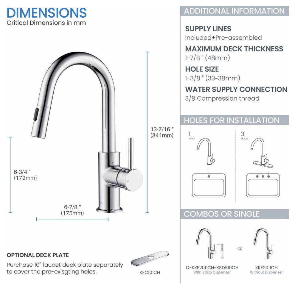 Luxe Single Handle Pull Down Kitchen & Bar Faucet, Chrome