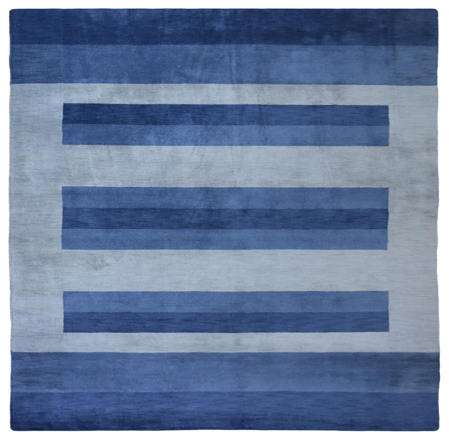 HAND KNOTTED LOOM WOOL ECO-FRIENDLY AREA RUGS-Rectangle,Blue,Contemporary, [Square] 8'x8'