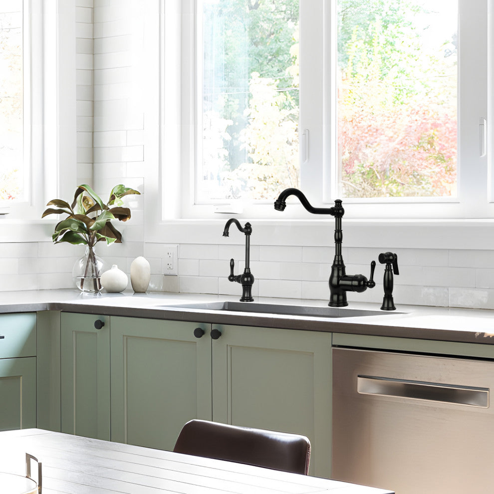 One-Handle Copper Widespread Kitchen Faucet with Side Sprayer, Matte Black