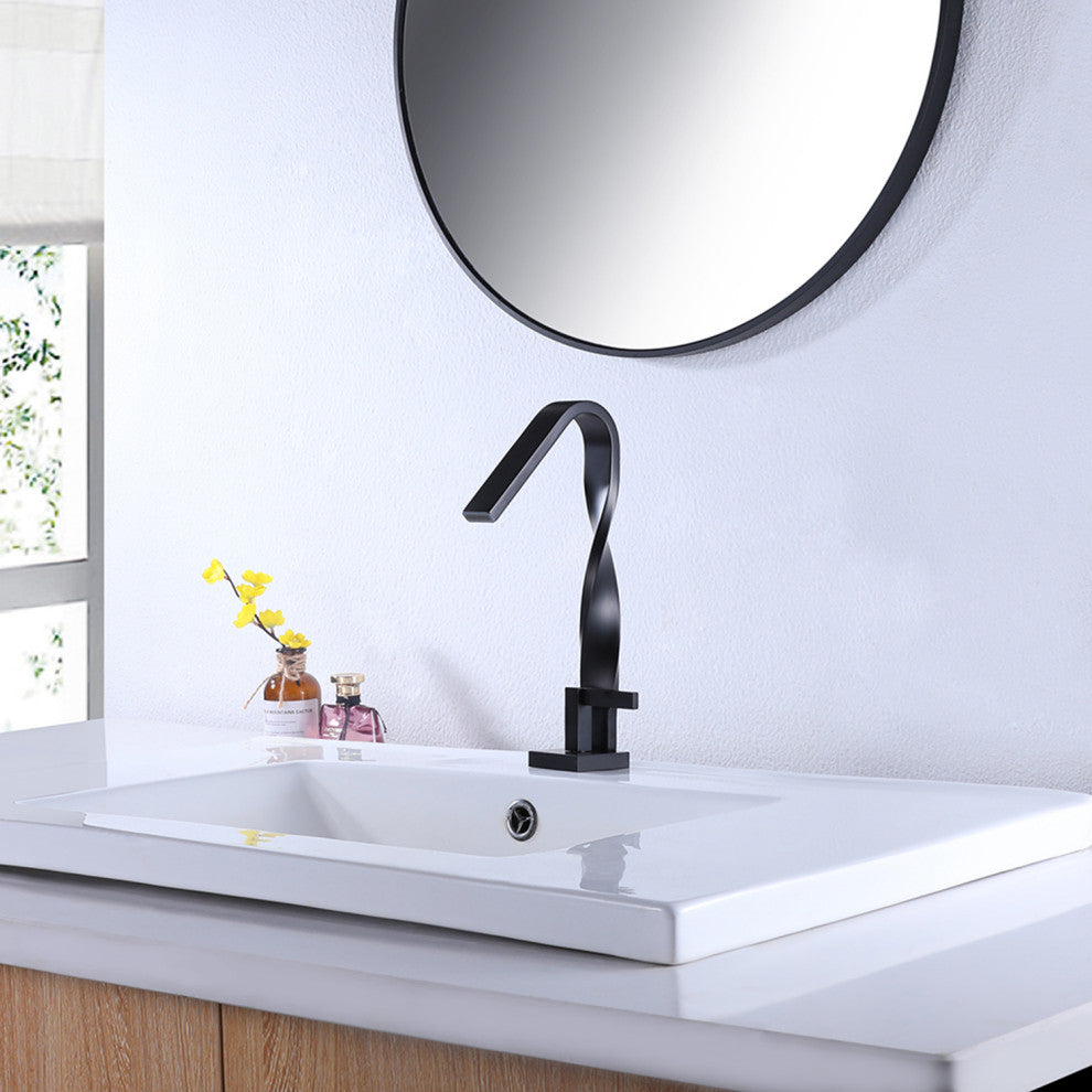 Deck Mounted Single Hole Bathroom Sink Faucet, Matte Black