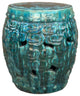 Green Teal Turquoise Swirl Cloud Pattern Round Ceramic Stool Table Hws4577