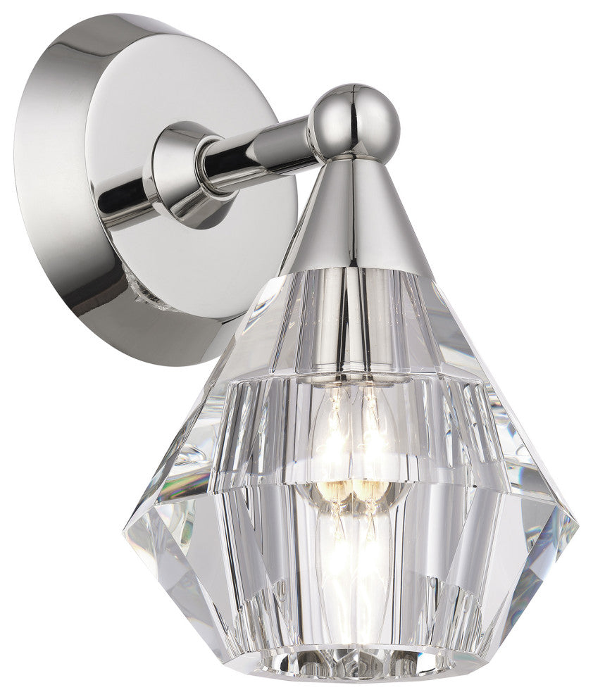 1 Light Polished Nickel Crystal Single Sconce