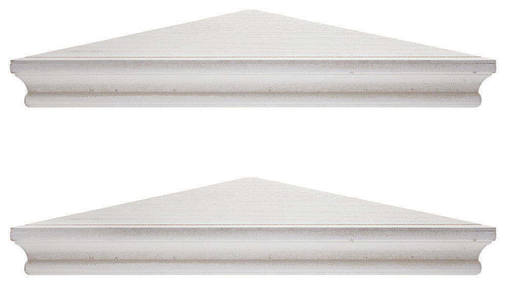 Whitewashed Wood Floating Corner Shelves (Set of 2)
