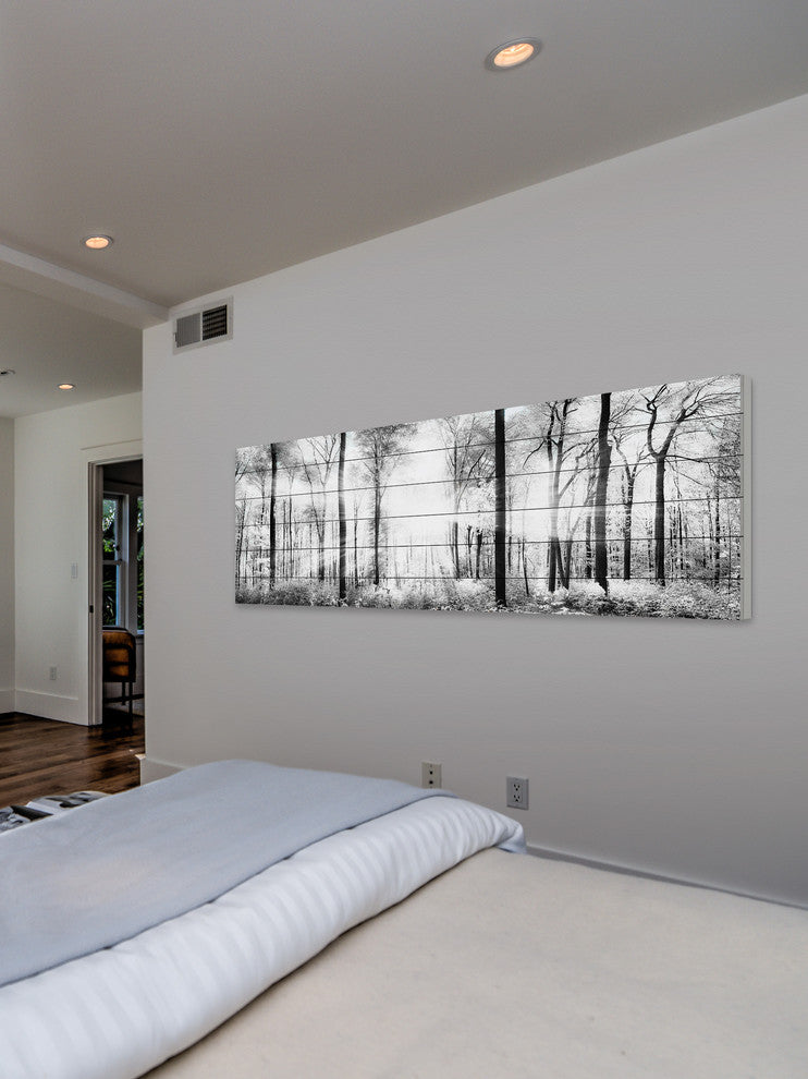 "White Light Forest" Painting Print on White Wood, 45x15