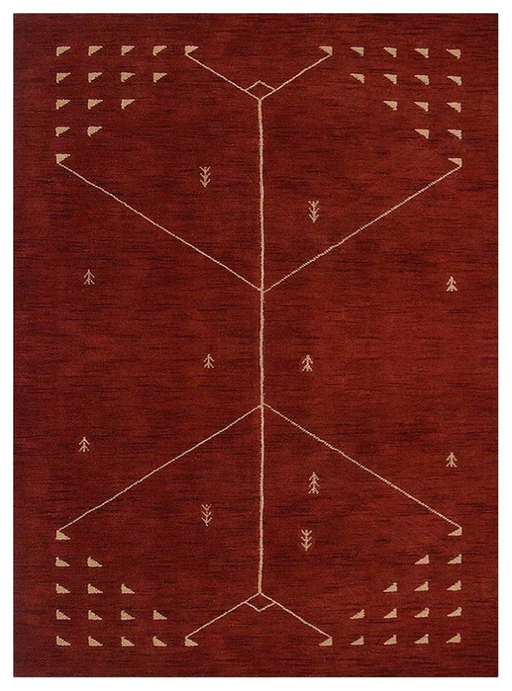 HAND KNOTTED LOOM WOOL ECO-FRIENDLY AREA RUGS - Rectangle, Red, Geometric