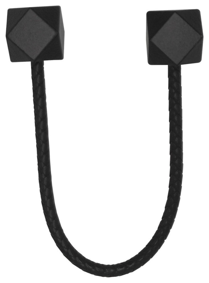 Faux Leather Curtain Tiebacks with Wooden Tips "“ No Installation Needed, Black, Pack of 1