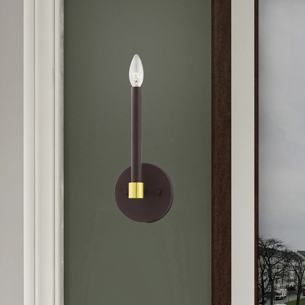 Livex Lighting Karlstad 1 Light Bronze, Satin Brass Accents ADA Single Sconce