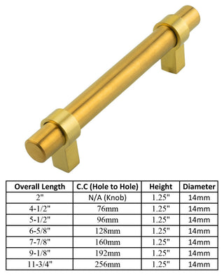 Satin Brass Gold Handle Pull 6-1/4" (160mm) Hole Centers, 7-7/8" Length