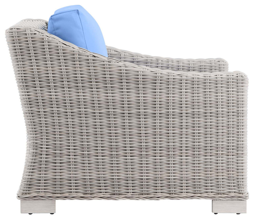 Outdoor Patio Wicker Rattan 9-Piece Sectional Sofa Furniture Set Gray and Blue