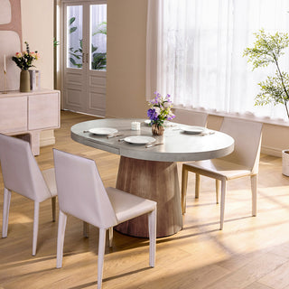 Japandi Extendable Dining Table 39"-55" Whitewash 6-Seater Oval&Round Pedestal, Gray