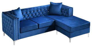 Paige Tufted Velvet Sofa Chaise, Blue