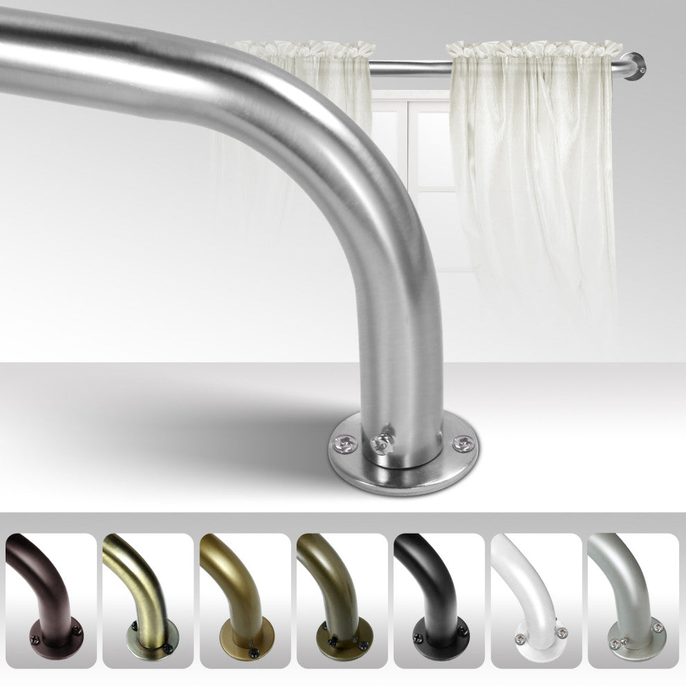 Energy Saving Wrap Around Black Out Return Adjustable Window Curtain Metal Rod, Brushed Steel, 48"-84"