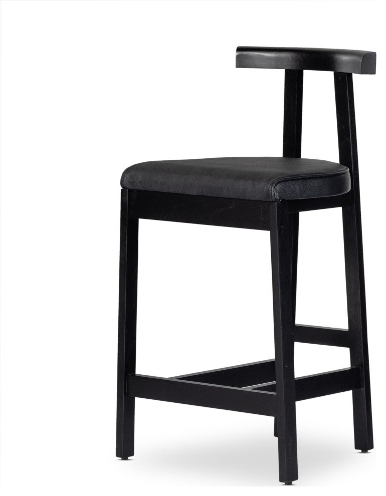 Tex Stool Black Rosa Morada, Black Leather, Counter