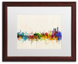 "Istanbul, Turkey Skyline" Matted Framed Canvas Art by Michael Tompsett
