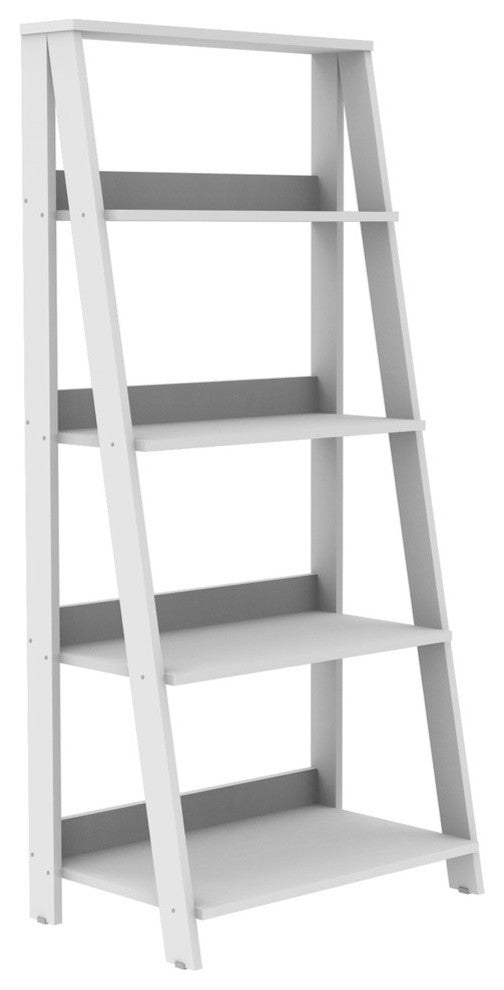 55" Wood Ladder Bookshelf, White