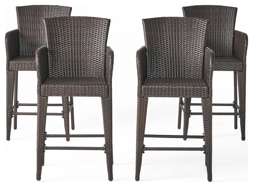 GDF Studio Bheleso Outdoor Multi-Brown Wicker Bar Stools, Set of 4