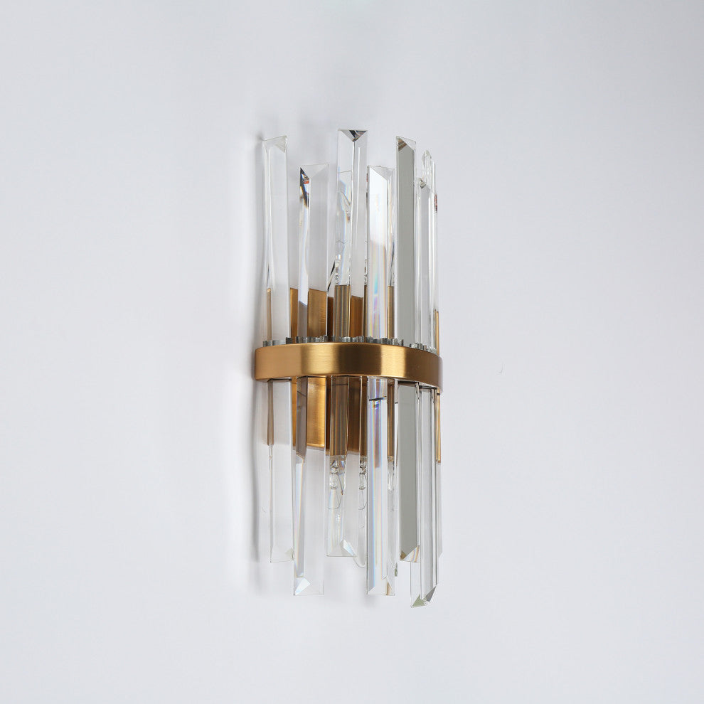 LNC 2-Light 6" Modern Brass Crystal Glass Wall Sconce, Vertical Prism Design