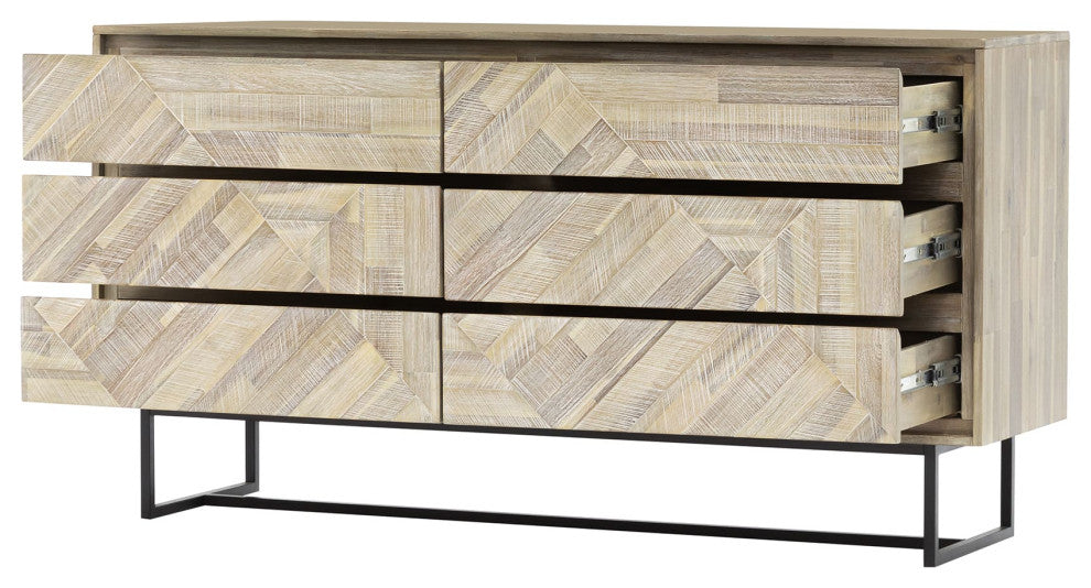 Peridot 6 Drawer Dresser, Natural Acacia Wood
