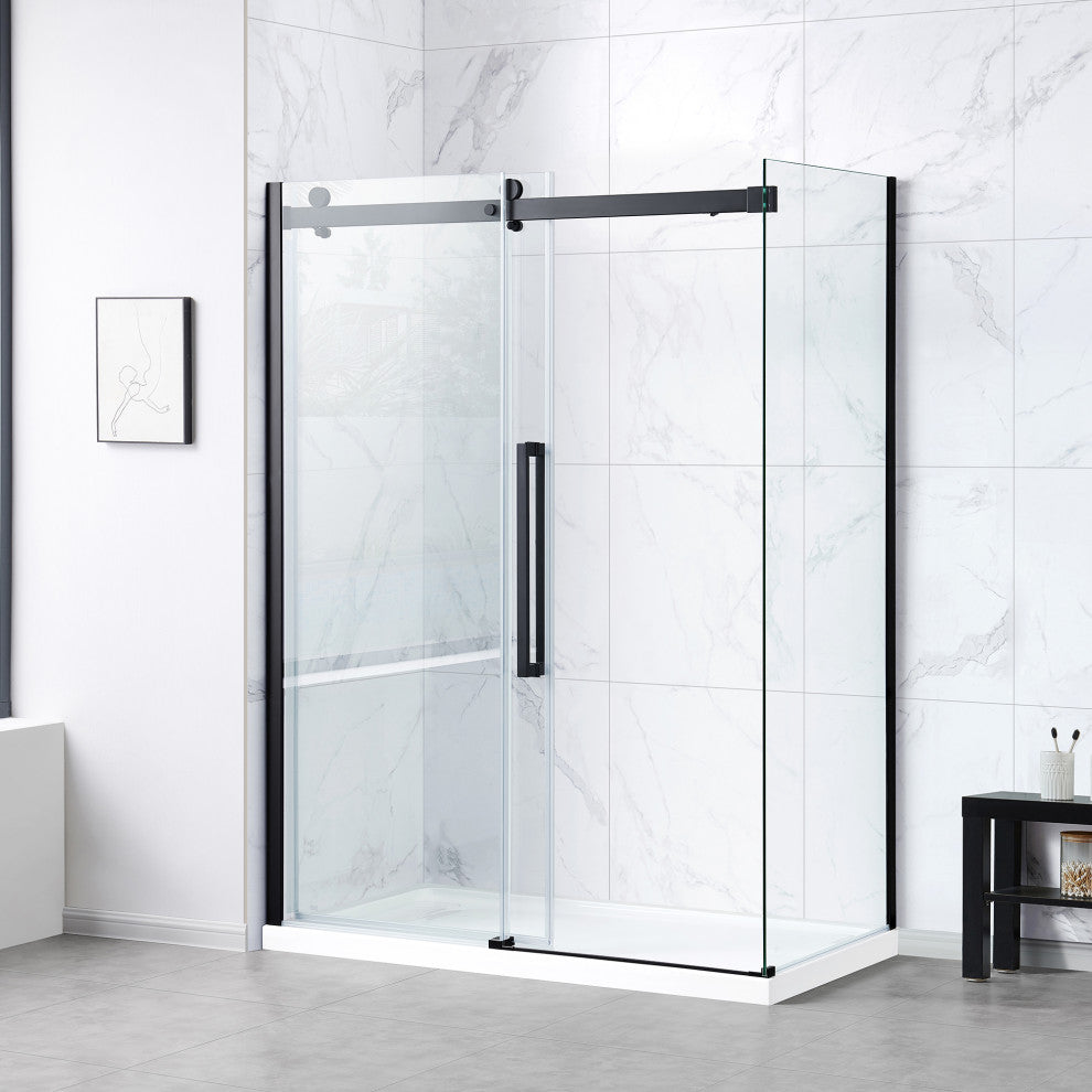 Bel Soft-Close Matte Black 60" Frameless Sliding Soft Close Shower Door