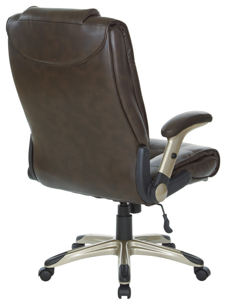 Executive Bonded Leather Chair with Cocoa Coated Flip Arms, Espresso